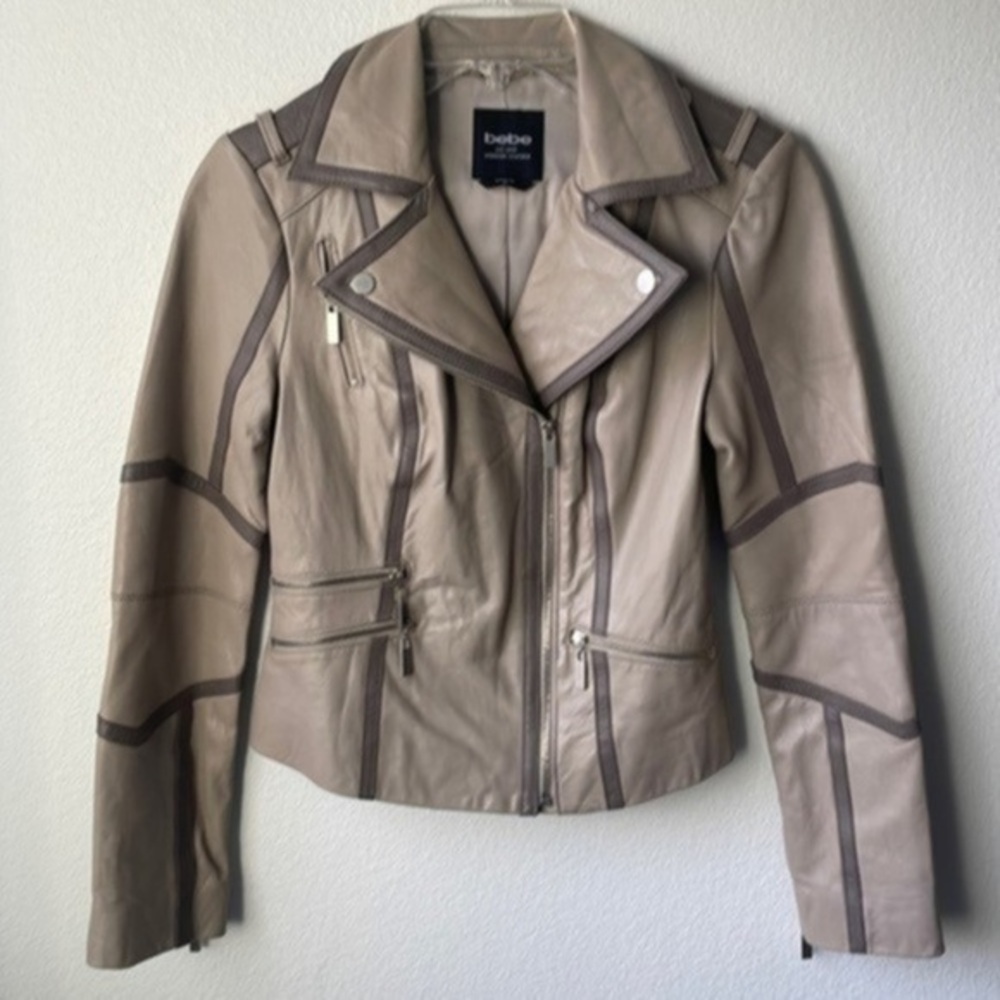 bebe jacket 100% Leather tan size XS Biker core Baddie style